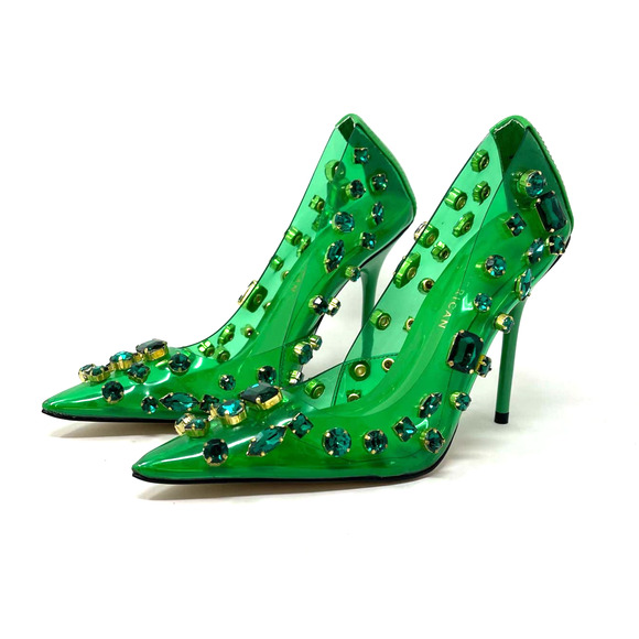 Good American Jeweled Emma Heels Size 6 Summer Green GSH008-X - Picture 1 of 9